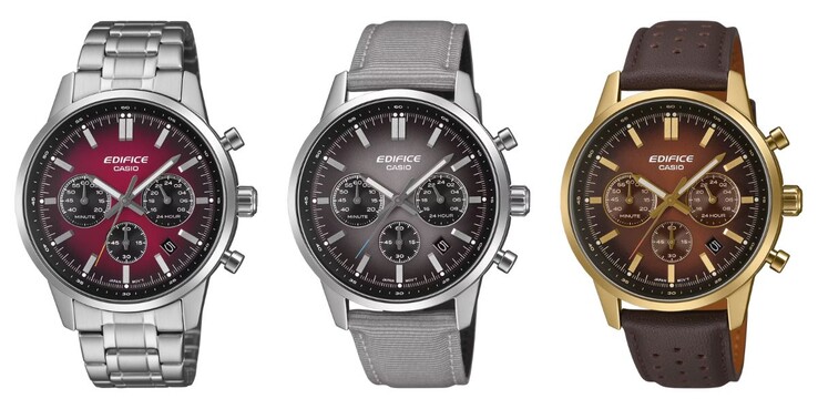 Da esquerda para a direita: os relógios Casio Edifice EFR-575D-4A, EFR-575C-8A e EFR-575CL-5A