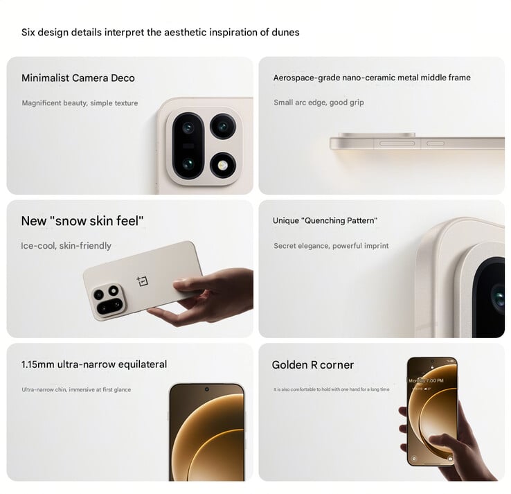 Destaques do design do OnePlus 15 (Fonte da imagem: OnePlus - tradução automática)