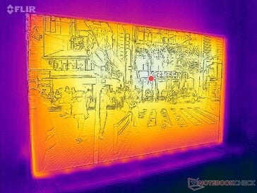 As temperaturas da superfície permanecem baixas. O calor residual é expelido pela parte traseira e superior, conforme mostrado no mapa de temperaturas