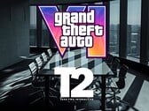 Sala de reuniões exibida com os logotipos do GTA 6 e da Take-Two Interactive