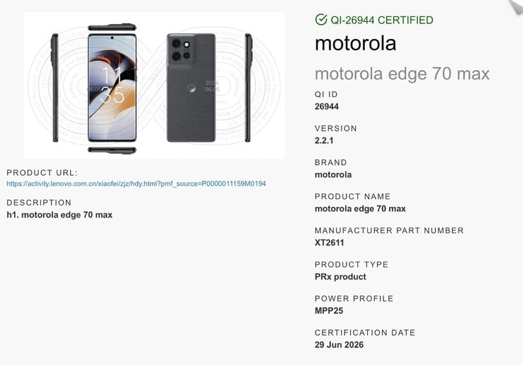 O Motorola Edge 70 Max é compatível com carregadores magnéticos Qi2.