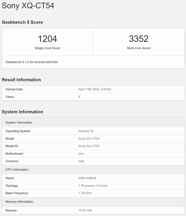 Possível execução de Sony Xperia 1 IV. (Fonte de imagem: Geekbench)