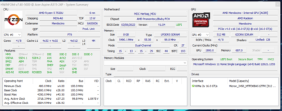 Resumo da informação de hardware do AMD Ryzen 5 7520U