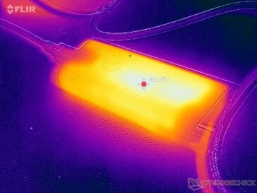 O adaptador CA atinge mais de 45 °C ao operar cargas exigentes