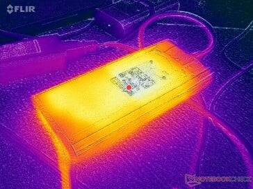 O adaptador de CA atinge mais de 47 °C ao operar com cargas exigentes