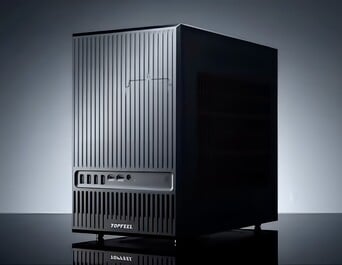 Parte frontal do PC workstation compacto DeskOne A1.