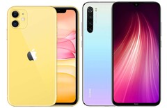 O iPhone 11 e a Redmi Note 8 Pro foram enviados em seus milhões. (Fonte da imagem: Apple/Xiaomi - editado)