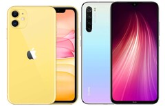 O iPhone 11 e a Redmi Note 8 Pro foram enviados em seus milhões. (Fonte da imagem: Apple/Xiaomi - editado)