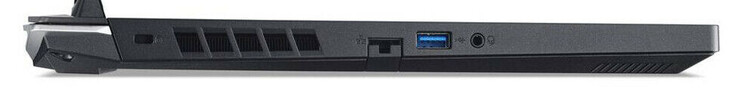 Esquerda: porta para trava de cabo, Gigabit Ethernet, USB 3.2 Gen 1 (USB-A), conector de áudio combinado