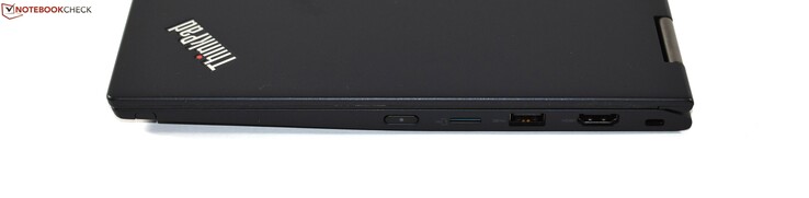 Right side: ThinkPad Pen, microSD card reader, 1x USB 3.1 Gen 1 Type-A, HDMI, Kensington lock