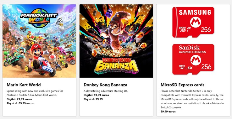 Preços de Mario Kart World Donkey Kong Bananza Espanha (Fonte da imagem: Nintendo Store)