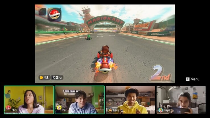 Tela dividida do GameChat do Nintendo Switch 2 (Fonte da imagem: captura de tela, Nintendo of America YouTube)