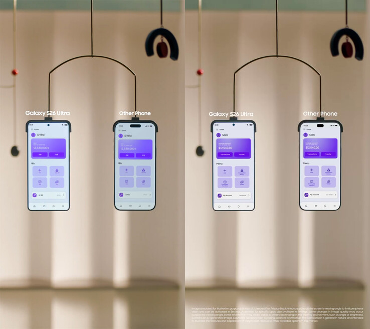 O vídeo promocional do Privacy Display da conta coreana (esquerda) versus a conta malaia (direita)