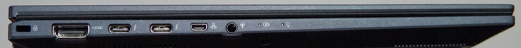 Portas à esquerda: Trava Kensington, HDMI, 2x Thunderbolt 4, LAN mini gigabit, fone de ouvido