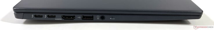 Esquerda: 2x USB-C com Thunderbolt 4, HDMI 2.0, USB-A 3.2 Gen.1, 3.5 mm de áudio