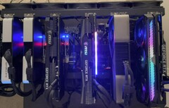 A plataforma de mineração criptográfica apresenta 5x cartões não LHR (Lite Hash Rate) RTX série 30 e 1x cartão LHR V2. (Fonte de imagem: eBay)