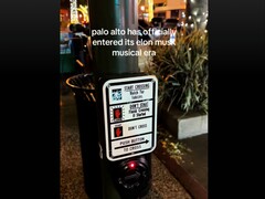 Um TikTok (captura de tela) mostrando o botão de faixa de pedestres hackeado em Palo Alto. (Fonte da imagem: rosecampau no TikTok)