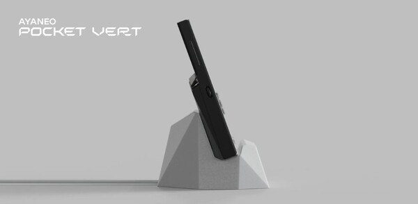 Entre os acessórios que estarão disponíveis para o Pocket Vert está uma base de carregamento. (Fonte da imagem: Ayaneo)