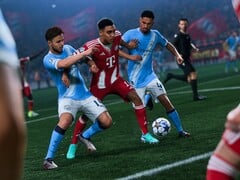 Imagem mostrando os jogadores tentando assumir o controle da bola. (Fonte da imagem: EA) 