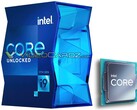 Caixa para o i9-11900K e o novo logotipo Intel Core no chip. (Fonte da imagem: VideoCardz/PCGamesN - editado)