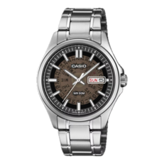 Casio MTP-E740-1AV com mostrador marrom translúcido.