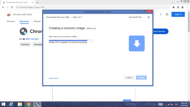 Chromebook Recovery Utility fazendo seu trabalho (Fonte da imagem: captura de tela)