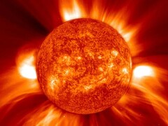 Imagem de uma ejeção de massa coronal capturada pela SOHO (Fonte da imagem: NASA, GSFC, SOHO e ESA; cortada)