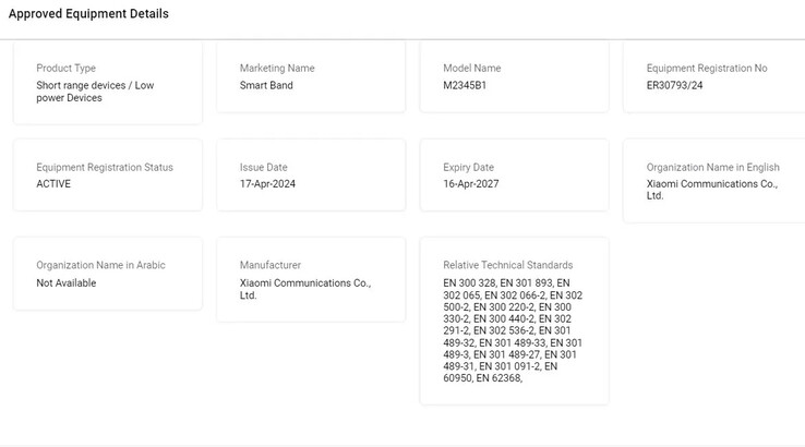 A Xiaomi Smart Band de última geração recebe novas certificações da TDRA...