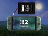 Substituição da bateria, conforme mostrado acima, no console Switch 2 do 40º Aniversário de Zelda