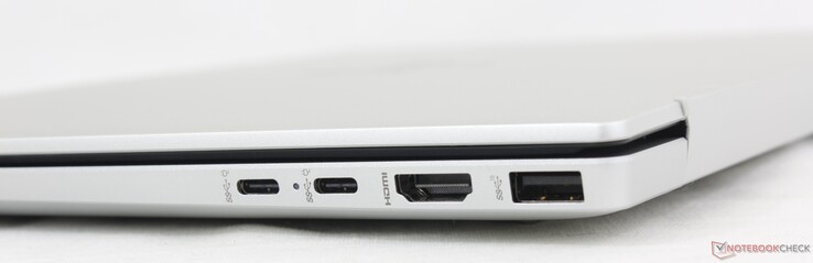 Direita: 2x USB-C (10 Gbps) com DisplayPort + Power Delivery, HDMI 2.1, USB-A (10 Gbps)