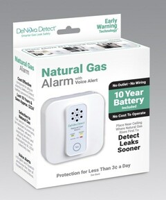 Alarme de gás natural DeNova Detect da New Cosmos USA, alimentado por bateria. (Fonte: New Cosmos USA)