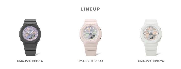 Os três relógios Casio G-Shock GMA-P2100PC. (Fonte da imagem: Casio)
