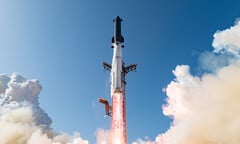 Lançamento da Starship. Espera-se que o foguete venha a substituir o Falcon 9 como principal veículo da SpaceX.