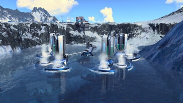 Uma imagem mostrando edifícios em Anno 2205.