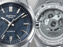 Na foto - o Casio EFK-100D-2A com um mostrador azul texturizado e a parte traseira transparente para mostrar o movimento mecânico. (Fonte da imagem: Casio)