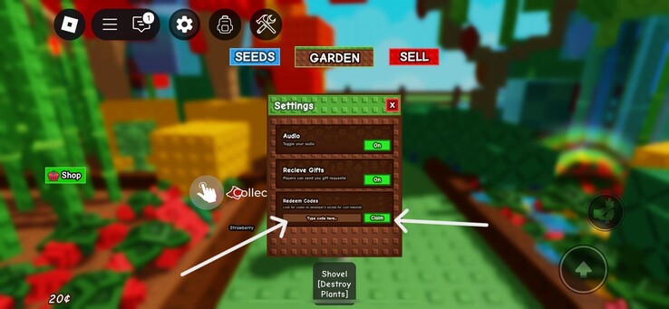 Digite o código e clique em 'claim' (Fonte da imagem: Roblox)