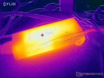 O adaptador CA atinge mais de 42 °C ao operar cargas exigentes por longos períodos