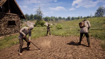 Uma imagem que mostra agricultores no jogo Medieval Dynasty.