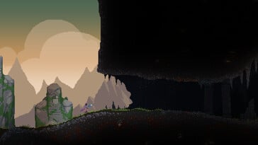Uma imagem mostrando uma paisagem em Noita.