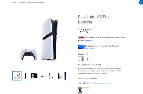 PS5 Pro esgotado na PlayStation Store dos EUA