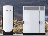 Um Supercharger V4 da Tesla e um gabinete (Fonte da imagem: Tesla)