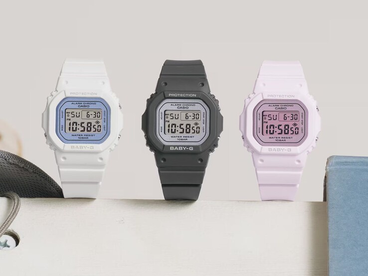 Da esquerda para a direita: os relógios Casio Baby-G BGD-565SC-2B, BGD-565SC-1 e BGD-565SC-4B