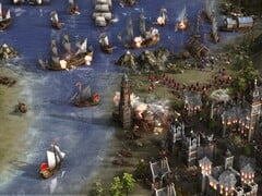 Uma imagem mostrando uma batalha naval em Cossacks 3.