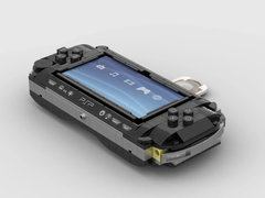 Arte conceitual renderizada para o Lego PSP 1000 com um disco UMD