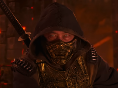 Uma captura de tela do featurette de Mortal Kombat II mostrando Scorpion (fonte da imagem: Warner Bros. YT)
