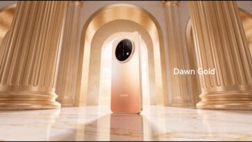 O Honor X9e Pro na cor Dawn Gold.