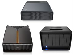 Seagate One Touch (em cima), FireCuda X Vault (à esquerda) e LaCie 8big Pro5 (à direita).