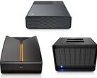Seagate One Touch (em cima), FireCuda X Vault (à esquerda) e LaCie 8big Pro5 (à direita).
