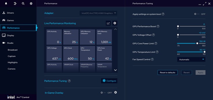 Configurações do driver Intel