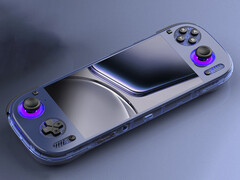 Parece que o Odin 3 não terá uma porta Micro HDMI. Na foto: o dispositivo portátil para jogos em azul transparente (Fonte da imagem: AYN - editado)